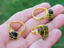 Load image into Gallery viewer, 100% Natural Raw Moldavite Rings Wire Wrapped / Genuine Moldavite
