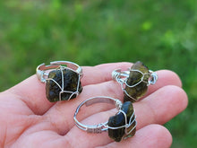 Load image into Gallery viewer, 100% Natural Raw Moldavite Rings Wire Wrapped / Genuine Moldavite
