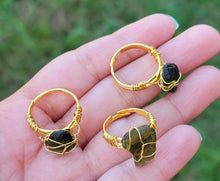 Load image into Gallery viewer, 100% Natural Raw Moldavite Rings Wire Wrapped / Genuine Moldavite
