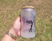 Load image into Gallery viewer, Feng Shui Woman tree Beer Can glass | Boho Coffee Glass | Aesthetic Coffee Glass | 16 oz
