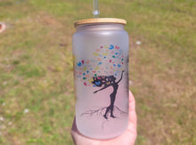 Load image into Gallery viewer, Feng Shui Woman tree Beer Can glass | Boho Coffee Glass | Aesthetic Coffee Glass | 16 oz
