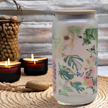 Load image into Gallery viewer, Floral Mostera Beer Can glass | Boho Coffee Glass | 16 oz Libbey
