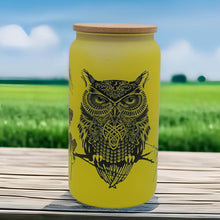 Load image into Gallery viewer, Owl Beer Can Glass | Boho Colorful Owl Coffee Glass | 16 oz
