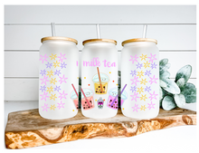 Load image into Gallery viewer, Milk Tea Stars | Boho Kawaii Coffee Glass | Aesthetic Coffee Glass | 16 oz
