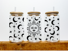 Load image into Gallery viewer, Sun &amp; Moon Witchy Can Glass Witchy Gifts Sun | Boho Coffee Glass
