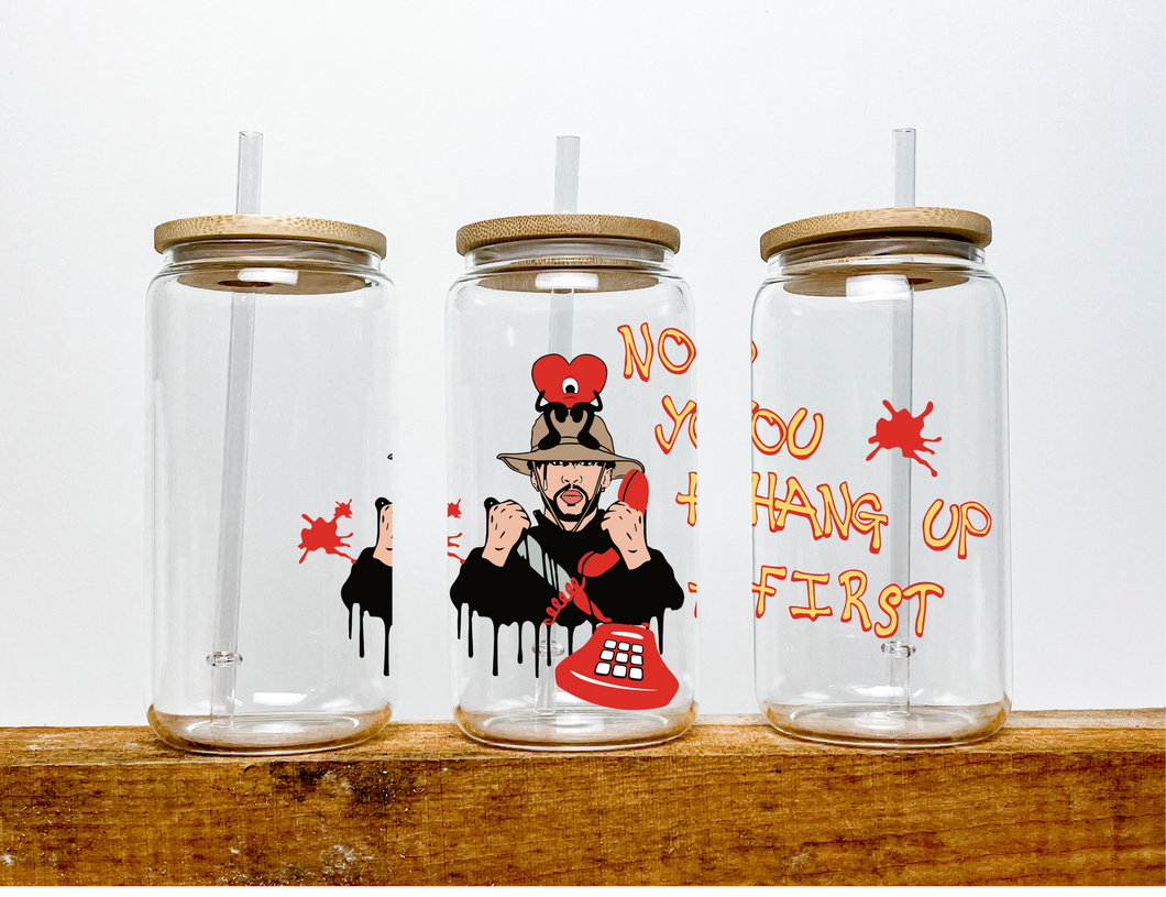 Conejo Malo Bad Bunny Halloween Themed Iced Coffee Cup Glass - Trendy Glass Jar