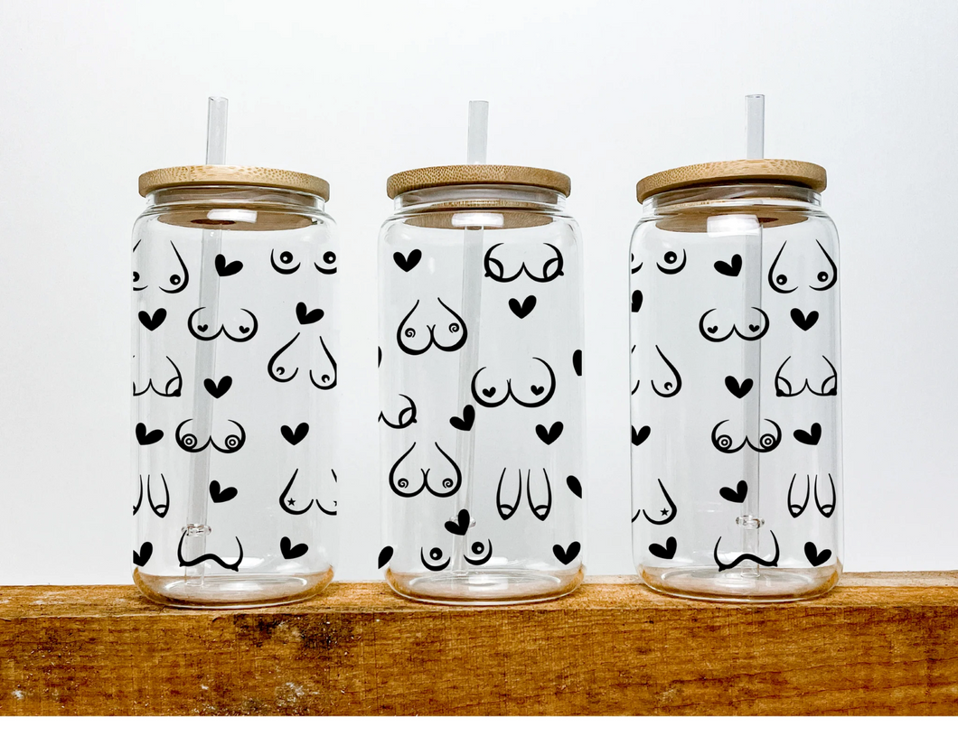 Funny Breast Boob Can Glass Sexy Gifts Sun | Boho Coffee Glass | 16 OZ