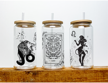 Load image into Gallery viewer, Leo Sign Zodiac Sign Glass Tumbler, 16oz Iced Coffee Cup, Birthday Gift for Her
