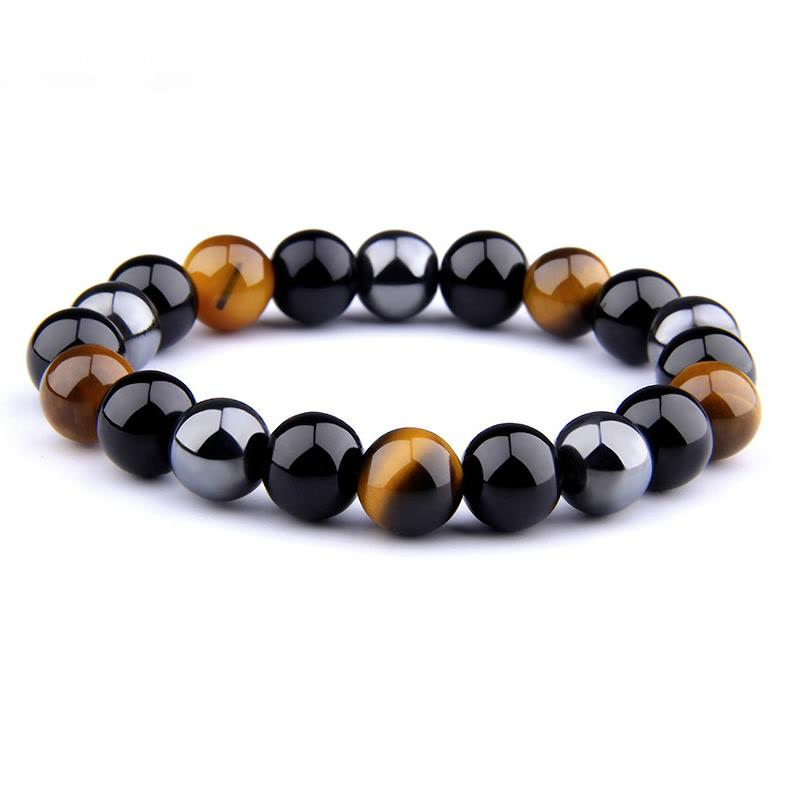 Triple Protection Bracelet For  Luck And Prosperity. Hematite - Black Obsidian - Tiger Eye