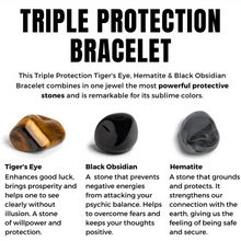 Load image into Gallery viewer, Triple Protection Bracelet For  Luck And Prosperity. Hematite - Black Obsidian - Tiger Eye
