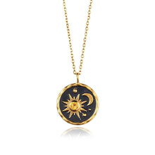 Load image into Gallery viewer, Sun and Moon necklace, 18mm gold plated pewter charm, Necklace
