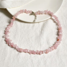 Load image into Gallery viewer, Rose  Quartz Chip Choker Necklace Silver tone Gorgeous Choker
