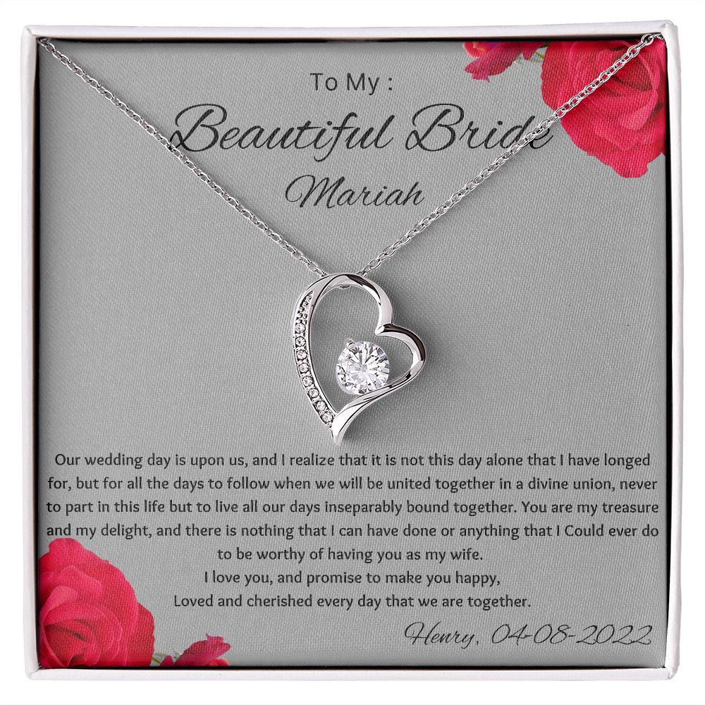 To My Beautiful Bridge Groom to Bride Gift on Wedding day Gift For Bride From Groom