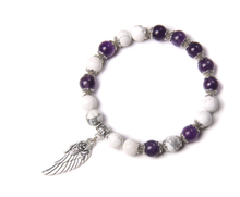 Load image into Gallery viewer, Silver Color Amethyst Angel Wing Bracelet - Tranquiller, Balance, Spiritual awareness
