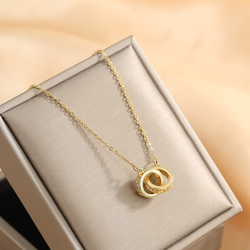 Dainty Double Circle Necklace, Mixed Stainless steel , Infinity Necklace,