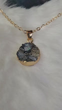 Load and play video in Gallery viewer, Acrylic Druzy Stone Faux Quartz Pendant Necklace - Geometric Round Charm Delicate Gold-Tone Chain
