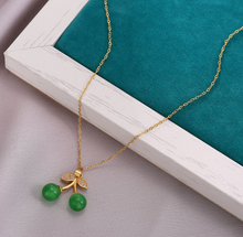 Load image into Gallery viewer, Jade Natural Cherry Necklace Gold Tone Necklace- Good Luck•Fortune (Powerful Necklace)
