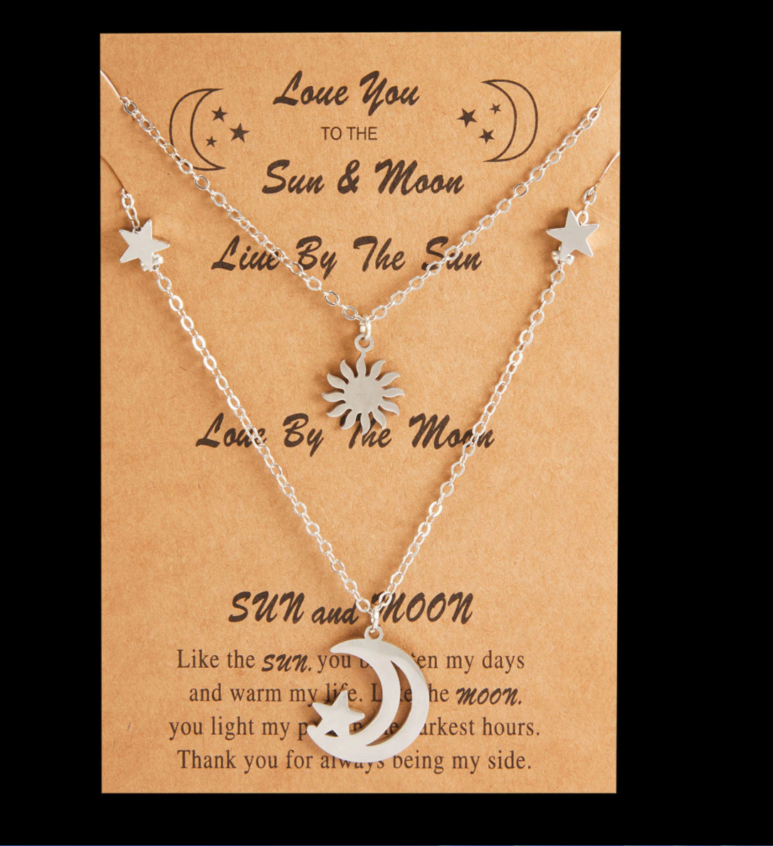 Sun and Moon necklace Best Friend Necklace , Silver tone