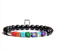 Load image into Gallery viewer, Black Onix Bracelet 7 Chakras beaded Bracelet 8mm
