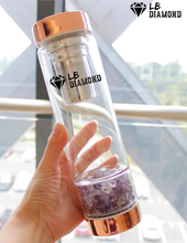 Load image into Gallery viewer, Crystal Glass Gem Water Bottle with Tea Infuser Wellness Glass Stainless Steel
