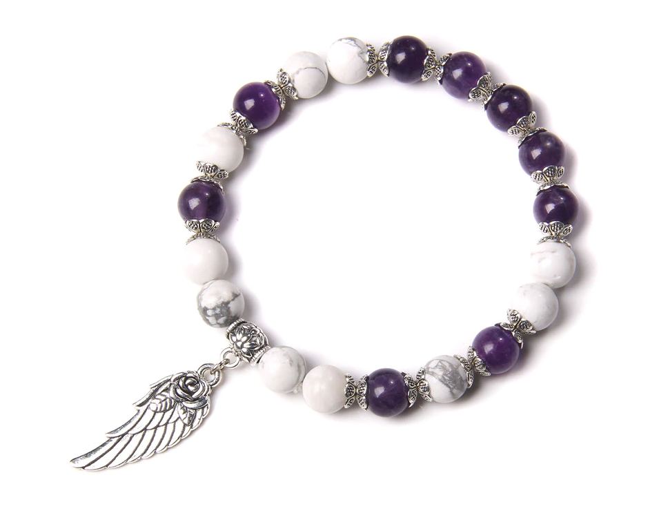 Silver Color Amethyst Angel Wing Bracelet - Tranquiller, Balance, Spiritual awareness