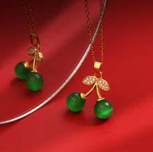 Load image into Gallery viewer, Jade Natural Cherry Necklace Gold Tone Necklace- Good Luck•Fortune (Powerful Necklace)
