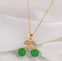 Load image into Gallery viewer, Jade Natural Cherry Necklace Gold Tone Necklace- Good Luck•Fortune (Powerful Necklace)
