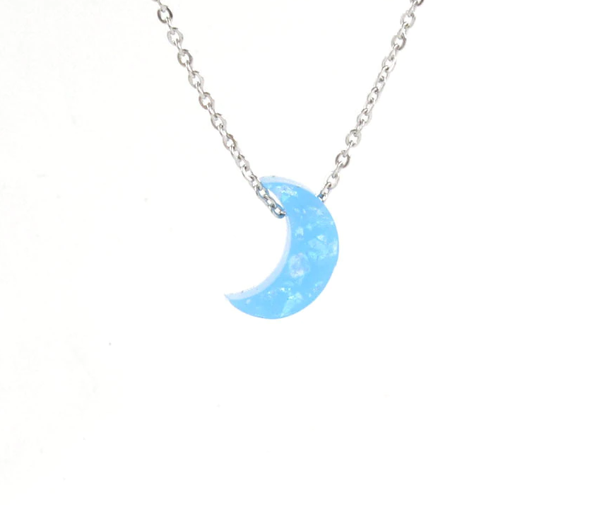 Silver Moon Stone Necklace   Crystal Necklace