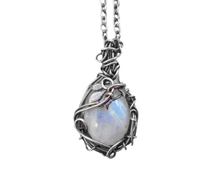 Load image into Gallery viewer, Silver Wire Wrapped Moon Stone Necklace Healing Crystal Necklace Silver tone
