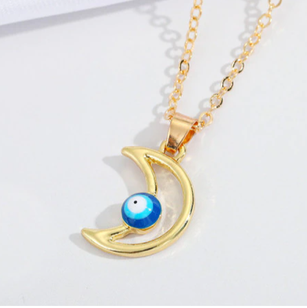 Evil Eye Necklace Blue Evil Eye Blue Eye Necklace • Gift for Her • Moon Necklace