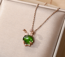 Load image into Gallery viewer, Jade Natural Bunny Necklace Gold Tone Necklace- Good Luck•Fortune (Powerful Necklace)
