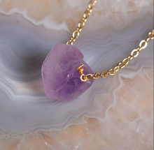 Load image into Gallery viewer, Raw Crystal Necklace, Carnelian Rough Stone Necklace, Amethyst Necklace
