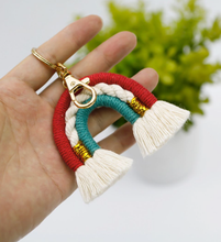 Load image into Gallery viewer, Macrame Rainbow Keychain | 12 Colorways | Tiny Keyring| Bag Accessories | Gift Idea | Handmade |
