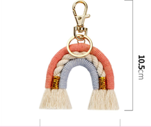 Load image into Gallery viewer, Macrame Rainbow Keychain | 12 Colorways | Tiny Keyring| Bag Accessories | Gift Idea | Handmade |
